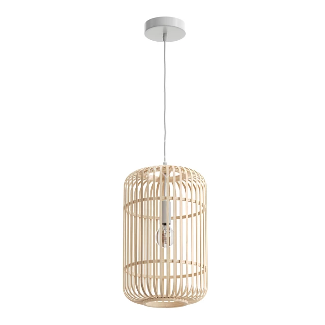 Bamboo Wood Pendant Light Fixture 3D model image 1