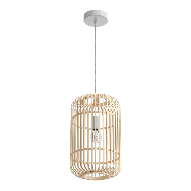 Bamboo Wood Pendant Light Fixture 3D model image 3