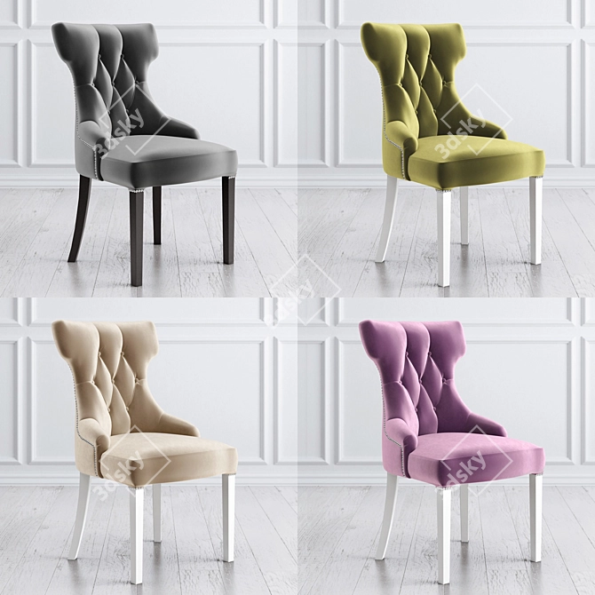 Multi-Color Floral Velvet Chair 3D model image 4