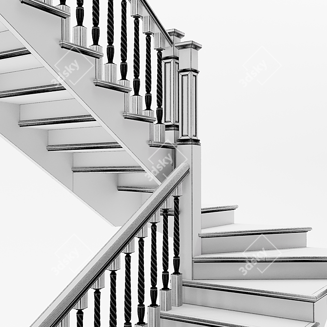 Wooden Spiral Staircase - Two-Flight 3D model image 5