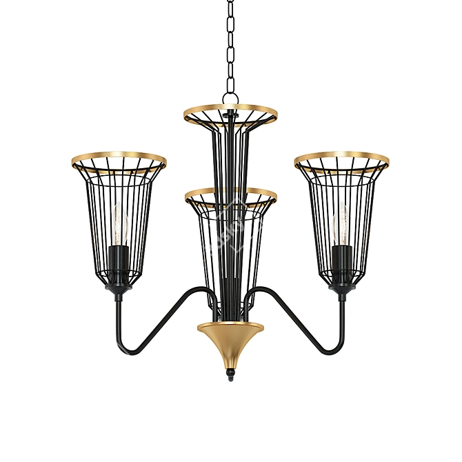 Elegant Black and Gold Chandelier 3D model image 1