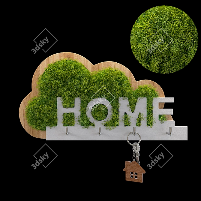 Wooden Cloud Keyholder with Moss 3D model image 6