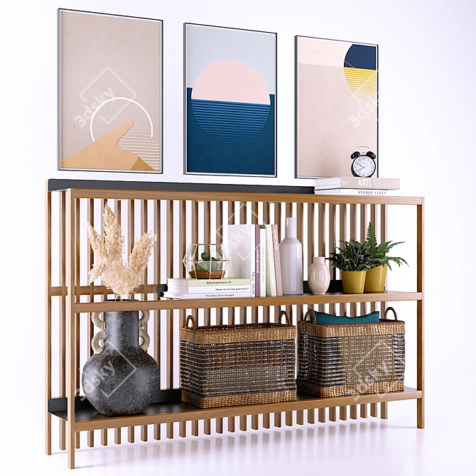 Scandinavian Oak Console with Steel Shelf 3D model image 3