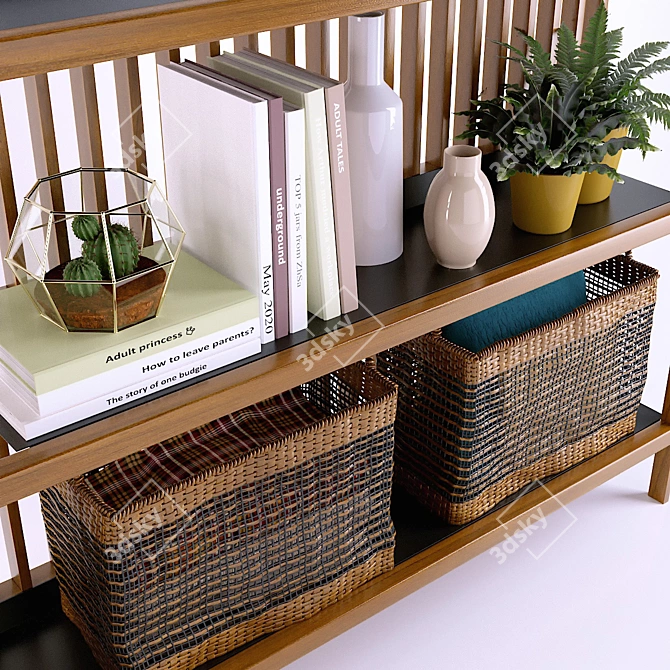Scandinavian Oak Console with Steel Shelf 3D model image 4