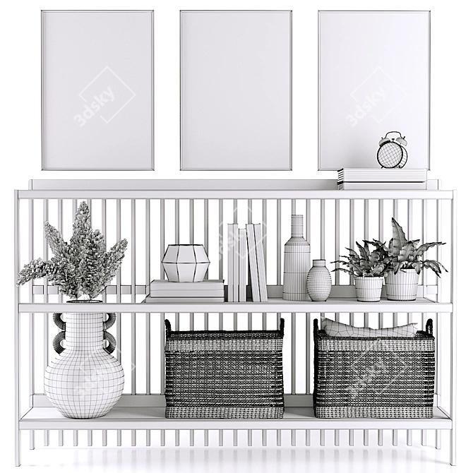 Scandinavian Oak Console with Steel Shelf 3D model image 5