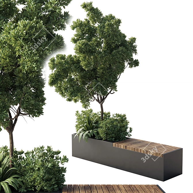 Urban Green Benches with Plants 3D model image 3