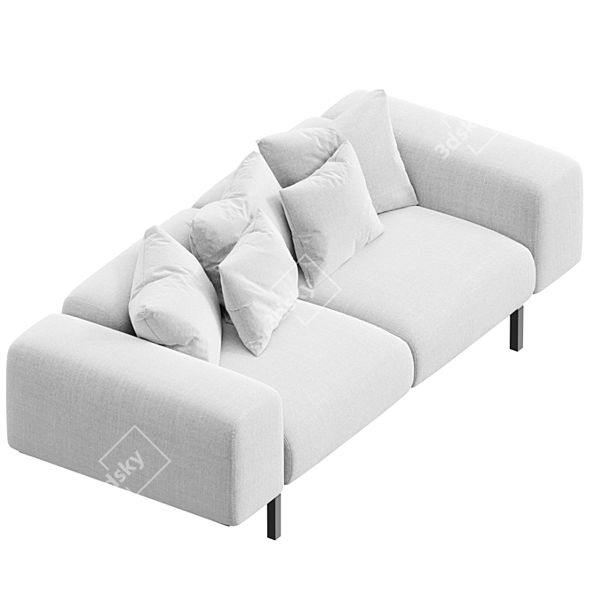 Spacious 2-Seater Sofa Chic Black 3D model image 2