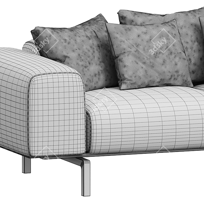 Spacious 2-Seater Sofa Chic Black 3D model image 3