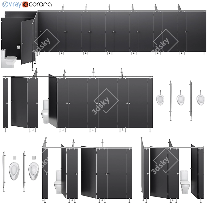 Urban Bathroom Partitions Set 3D model image 1