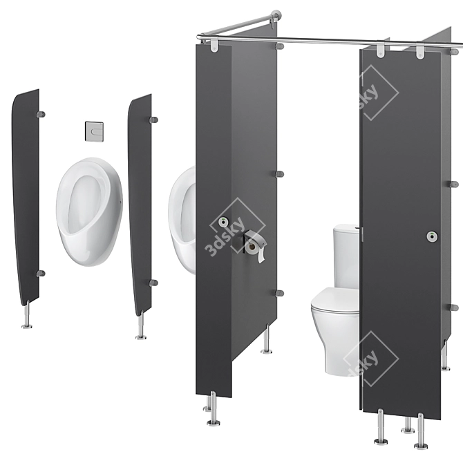 Urban Bathroom Partitions Set 3D model image 2