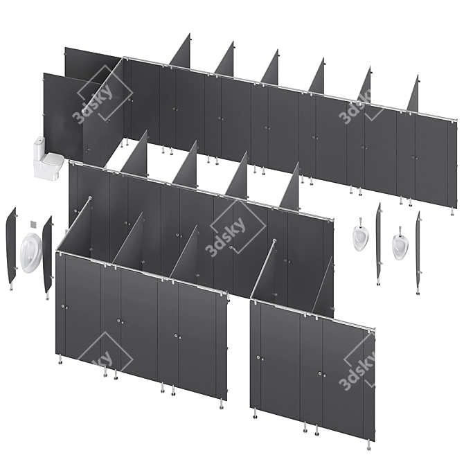 Urban Bathroom Partitions Set 3D model image 5