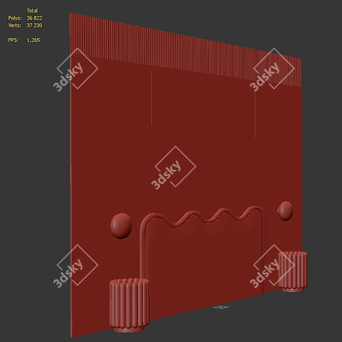 Title: Wavey Bed Headboard Set 3D model image 6