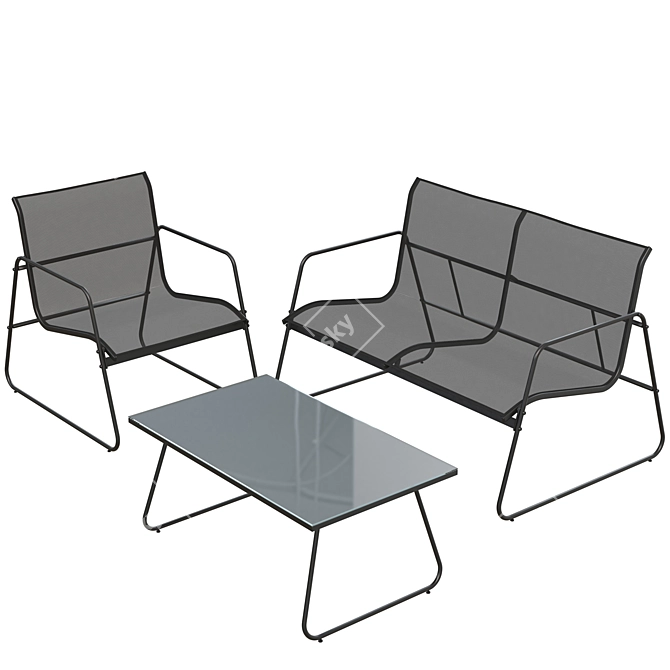 Modern Black 4-Seater Lounge Set 3D model image 1