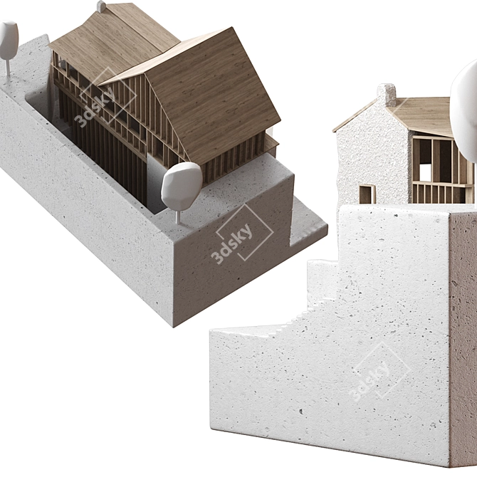 Concrete and Wood Landscape Decor 3D model image 4