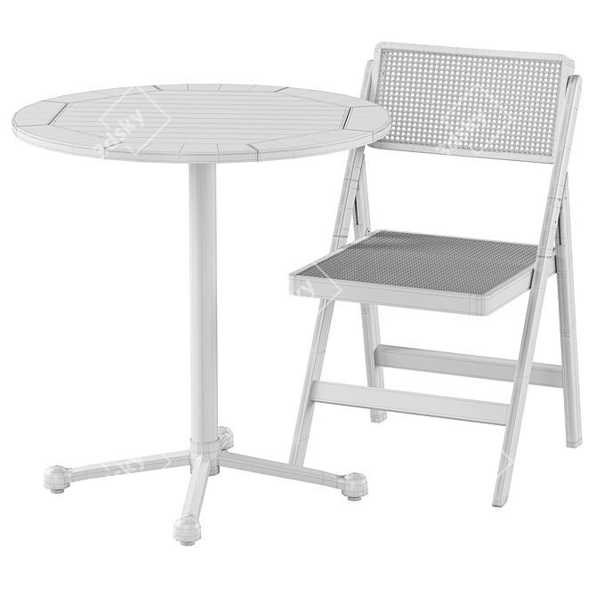 Beech Dining Table and Rattan Chair 3D model image 4