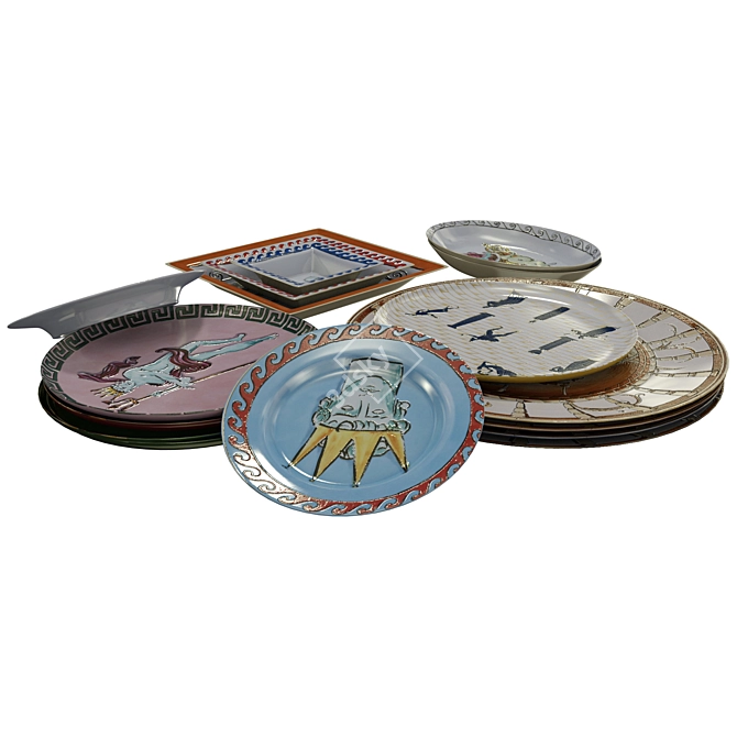 Ethnic Design Plates Set 3D model image 5