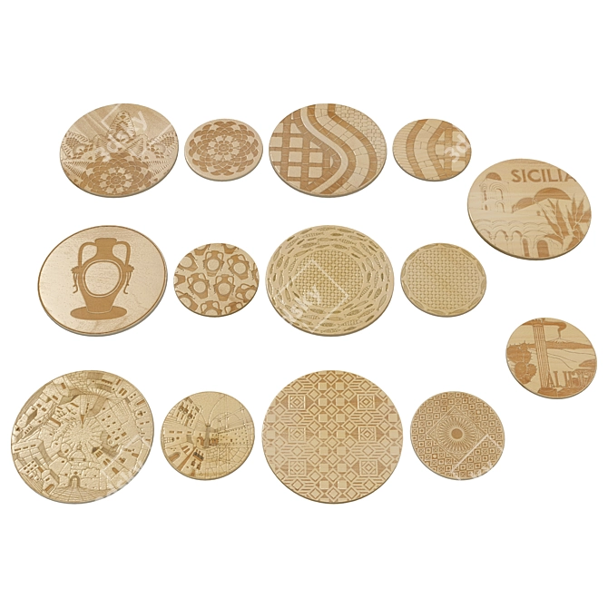 Ethnic Wooden Plate Collection 3D model image 2