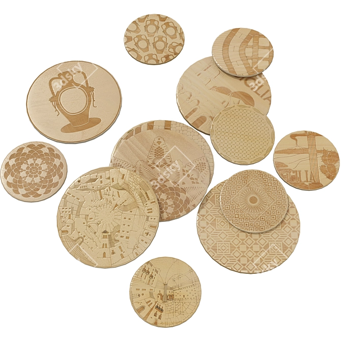 Ethnic Wooden Plate Collection 3D model image 4