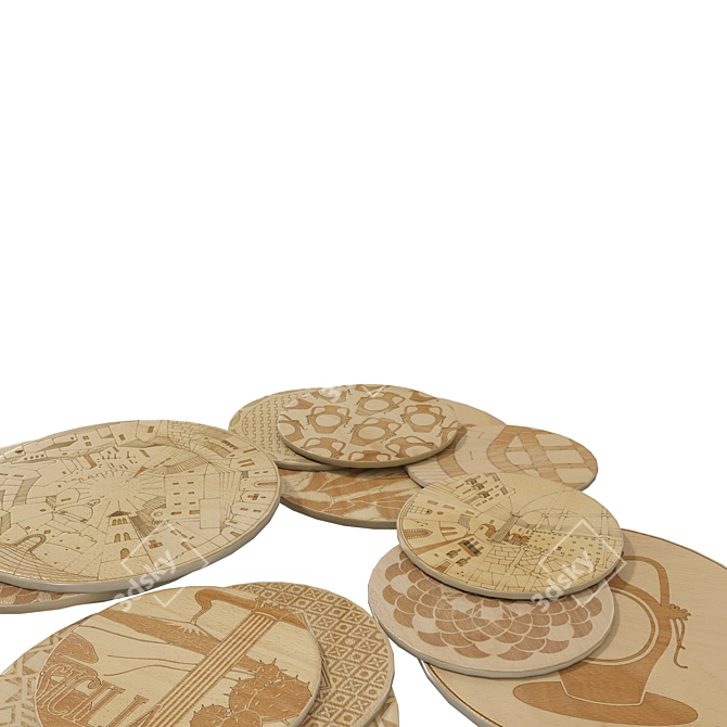 Ethnic Wooden Plate Collection 3D model image 5