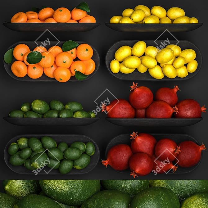 Citrus Fruit Collection in Black Stone Bowl 3D model image 1