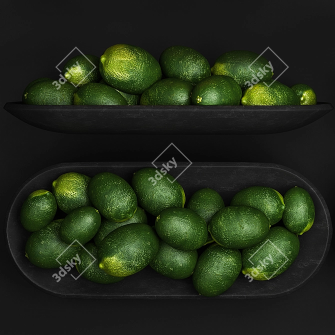 Citrus Fruit Collection in Black Stone Bowl 3D model image 3