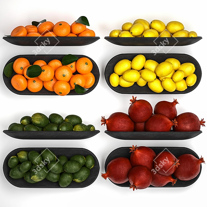 Citrus Fruit Collection in Black Stone Bowl 3D model image 5