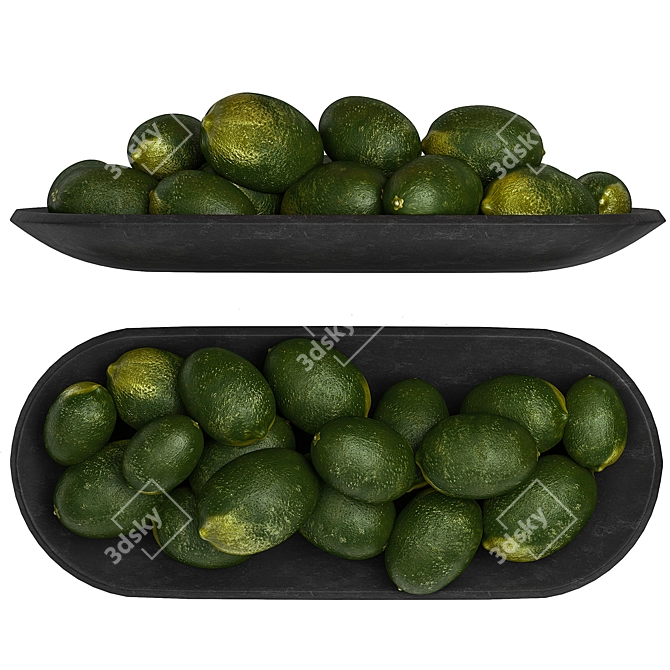 Citrus Fruit Collection in Black Stone Bowl 3D model image 6