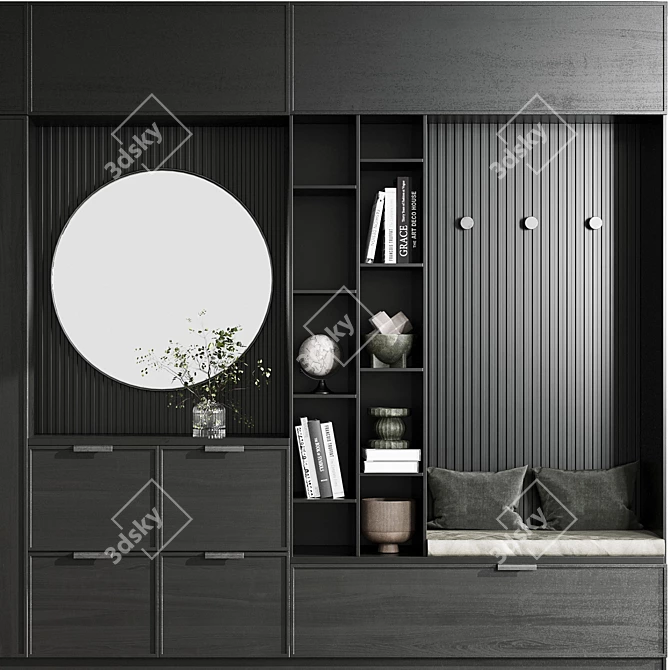 Black Wooden Hallway Furniture Set 3D model image 4