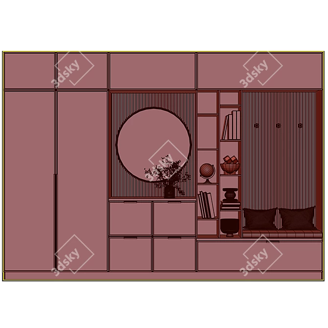 Black Wooden Hallway Furniture Set 3D model image 5