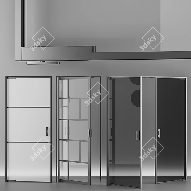 Modular Glass Door Set, Customizable 3D model image 2