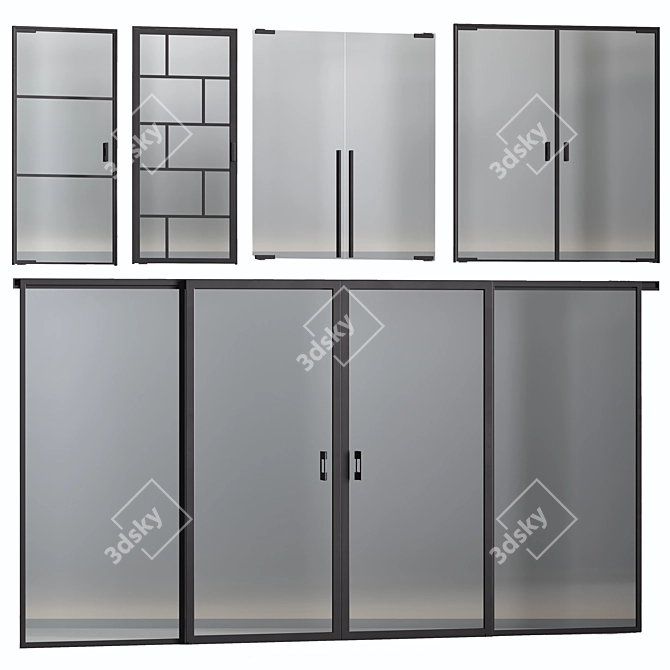 Modular Glass Door Set, Customizable 3D model image 7