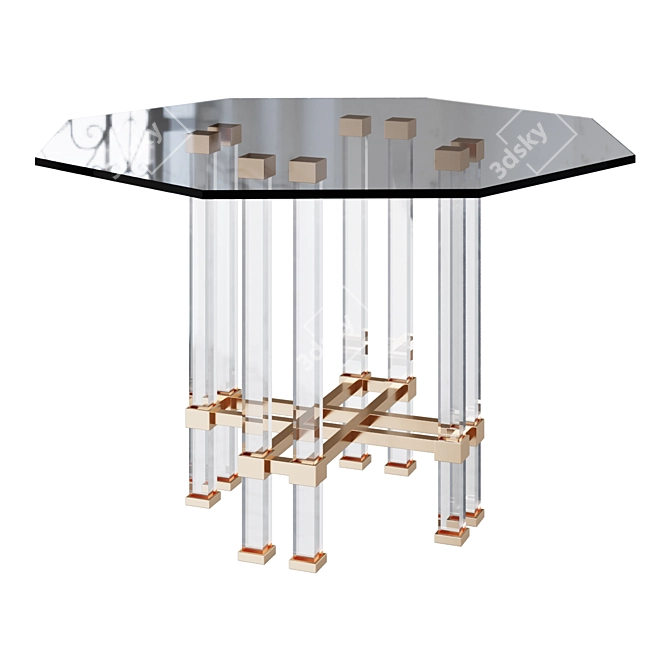French Lucite Brass Glass Dining Table 3D model image 1