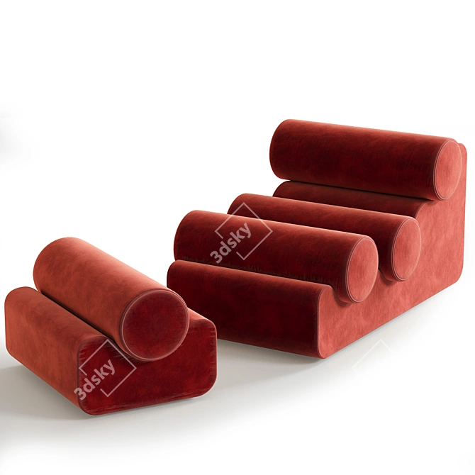 Lux Velvet Lounge Chair Ottoman 3D model image 4