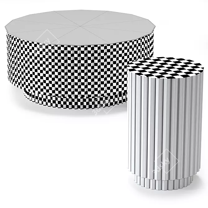 Rustic Barrel Coffee Table Set 3D model image 5