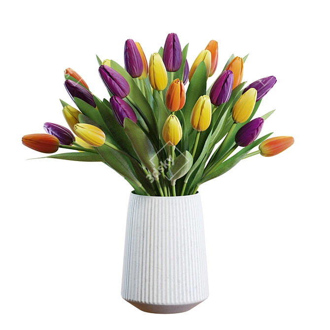 Colorful Tulip Bouquet 3D Model 3D model image 1