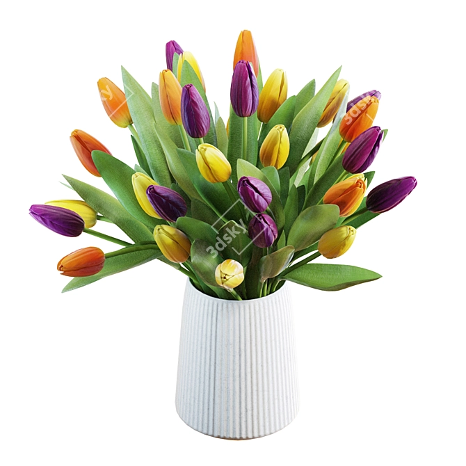 Colorful Tulip Bouquet 3D Model 3D model image 2