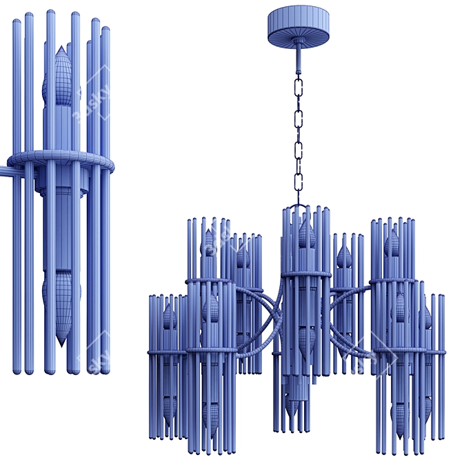 Vintage Mid-Century Brass Chandelier 3D model image 4