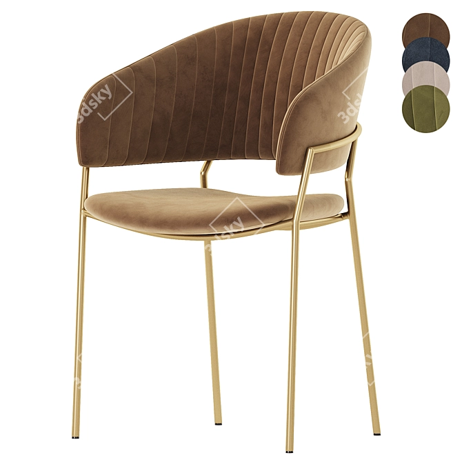 Modern Velvet Bar Chair Gold Legs 3D model image 4
