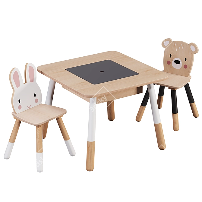 Woodland Table & Animal Chairs 3D model image 2