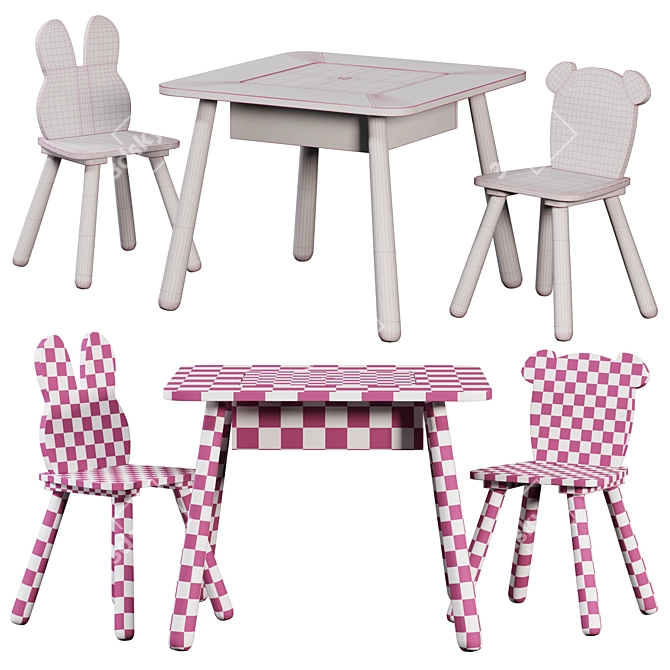 Woodland Table & Animal Chairs 3D model image 5