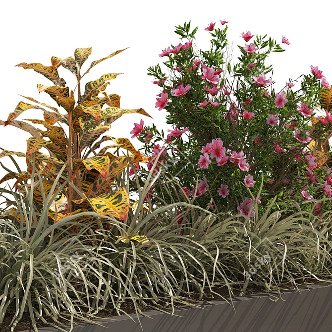 Modern Floral Wood Bench Planter 3D model image 2