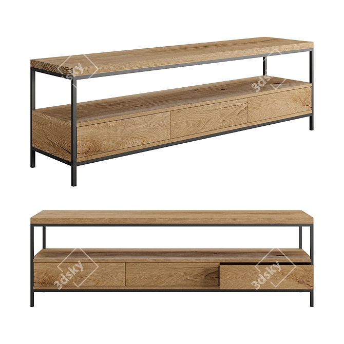 Modern Oak TV Stand - 3 Drawers 3D model image 1