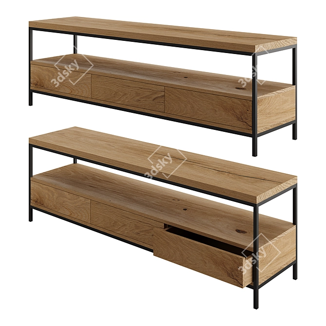 Modern Oak TV Stand - 3 Drawers 3D model image 2