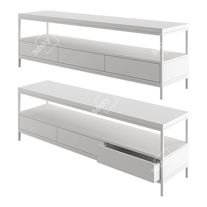 Modern Oak TV Stand - 3 Drawers 3D model image 3