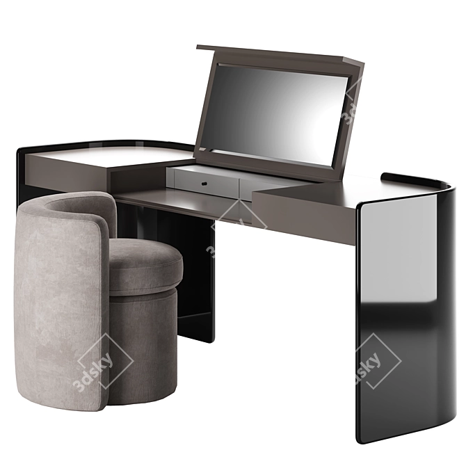 Sleek Makeup Vanity Set & Ottoman 3D model image 1