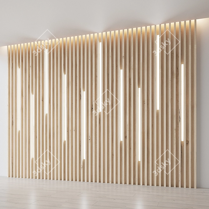 Decorative Wooden Panel Wall 3D model image 2