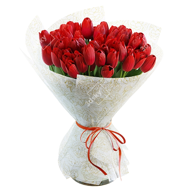 Red Tulips Bouquet 3D Model 3D model image 2