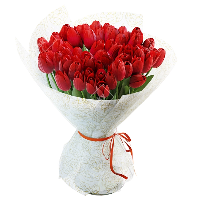 Red Tulips Bouquet 3D Model 3D model image 4