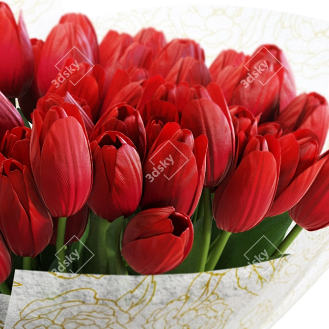 Red Tulips Bouquet 3D Model 3D model image 5