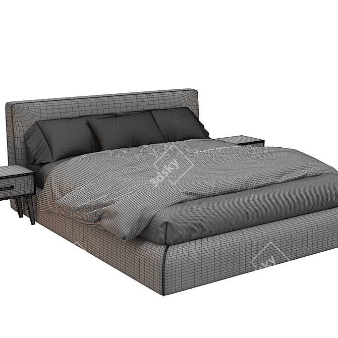 Elegant Upholstered Double Bed Frame 3D model image 4